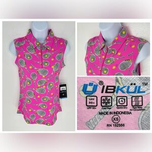 IBKUL NWT Venus Tennis Top Zip Polo Shirt Size XS Tennis Rackets UPF Golf